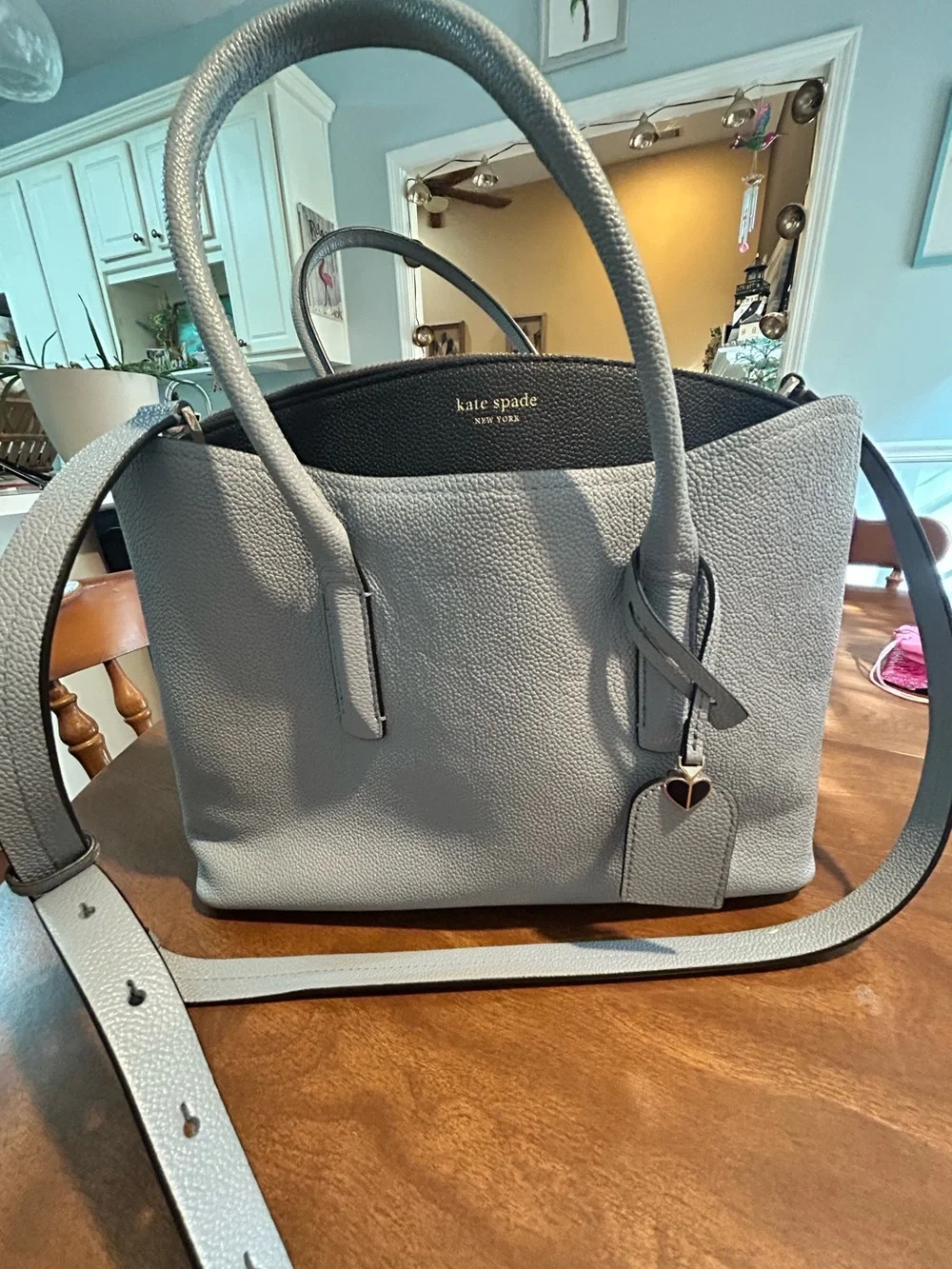 kate spade Two-Tone Black and Light Gray Pebble Leather Tote